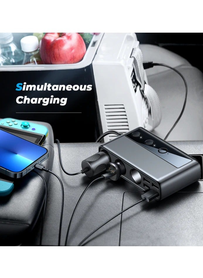 JOYROOM R-CL06 210W Car Cigarette Lighter Adapter With Three Sockets + 6 Ports (PD+QC3.0+USB*4) - Black - Image 2