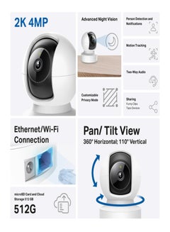 تي بي لينك 2K 4MP 360º Pan/Tilt AI Home Security Wi-Fi Camera, Person Detection, Two-Way Audio , Ethernet port support , Tapo C222  - Image 2
