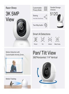 TP-LINK Tapo 3K 5MP (2880×1620 px) 360º  Pan/Tilt AI Home Security Wi-Fi Camera，Person Detection, Two-Way Audio  - Image 4