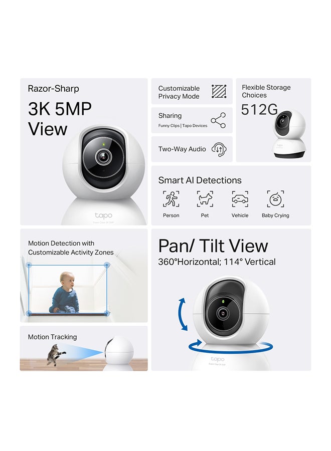 TP-LINK Tapo TC74 3K 5MP (2880×1620 px) 360º  Pan/Tilt AI Home Security Wi-Fi Camera, Person Detection, Two-Way Audio  - Image 4