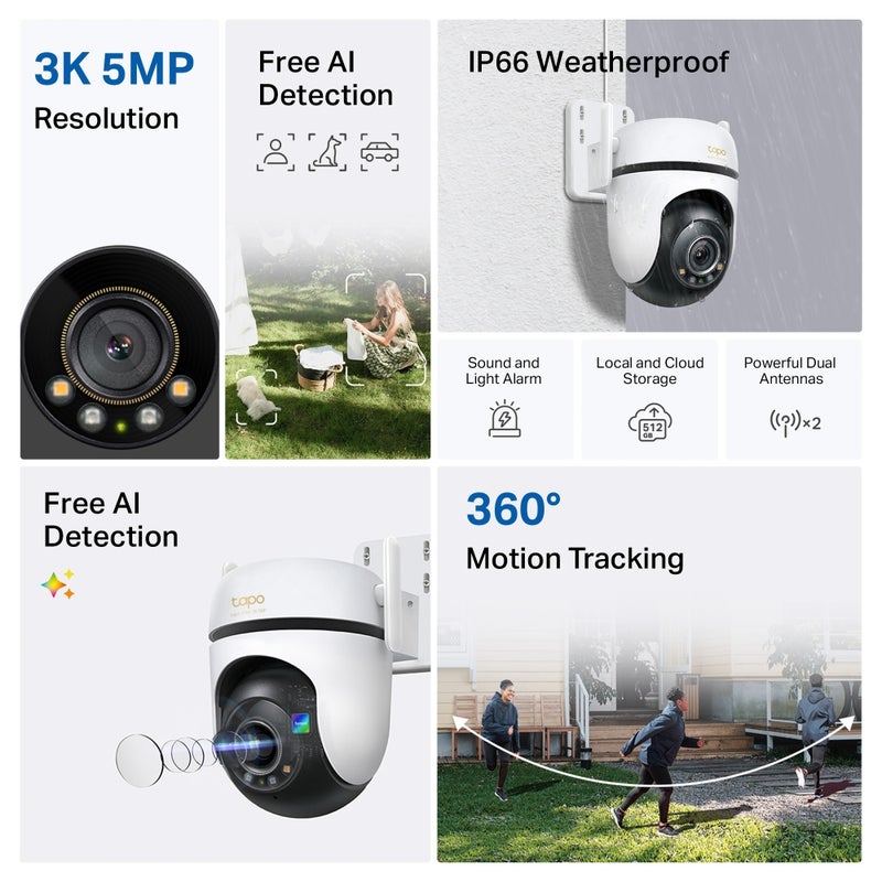 TP-LINK Tapo TC43 3K 5MP (2880×1620 px)  360° Panoramic View Outdoor Pan/Tilt Security WiFi Camera, IP66 Weatherproofing  - Image 5