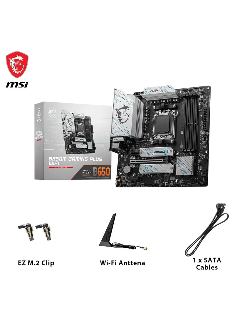 إم اس أي - B650M GAMING PLUS WIFI Motherboard, mATX - Supports AMD Ryzen 9000/8000 / 7000 Series Processors, AM5 - DDR5 Memory Boost 7800+ MHz/OC, PCIe 4.0 x16, M.2 Gen4, Wi-Fi 6E Grey - Image 1