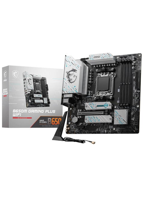 B650M GAMING PLUS WIFI Motherboard, mATX - Supports AMD Ryzen 9000/8000 / 7000 Series Processors, AM5 - DDR5 Memory Boost 7800+ MHz/OC, PCIe 4.0 x16, M.2 Gen4, Wi-Fi 6E Grey