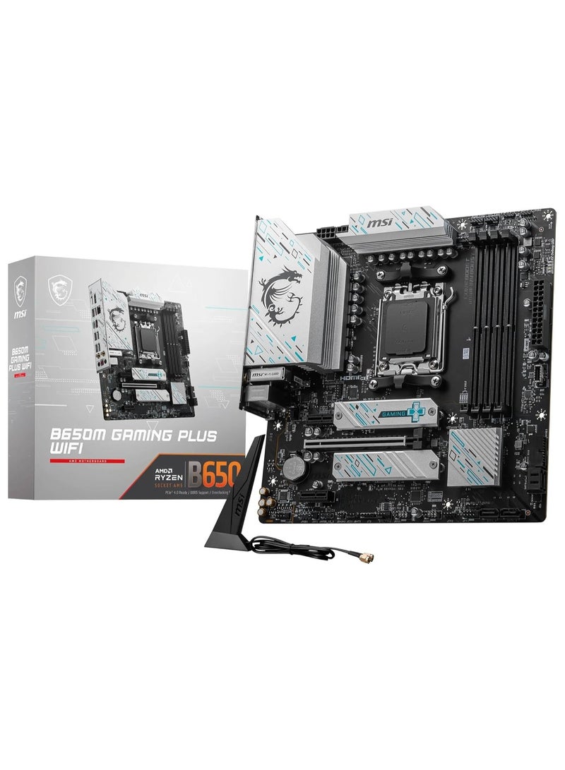 إم اس أي - B650M GAMING PLUS WIFI Motherboard, mATX - Supports AMD Ryzen 9000/8000 / 7000 Series Processors, AM5 - DDR5 Memory Boost 7800+ MHz/OC, PCIe 4.0 x16, M.2 Gen4, Wi-Fi 6E Grey - Image 1