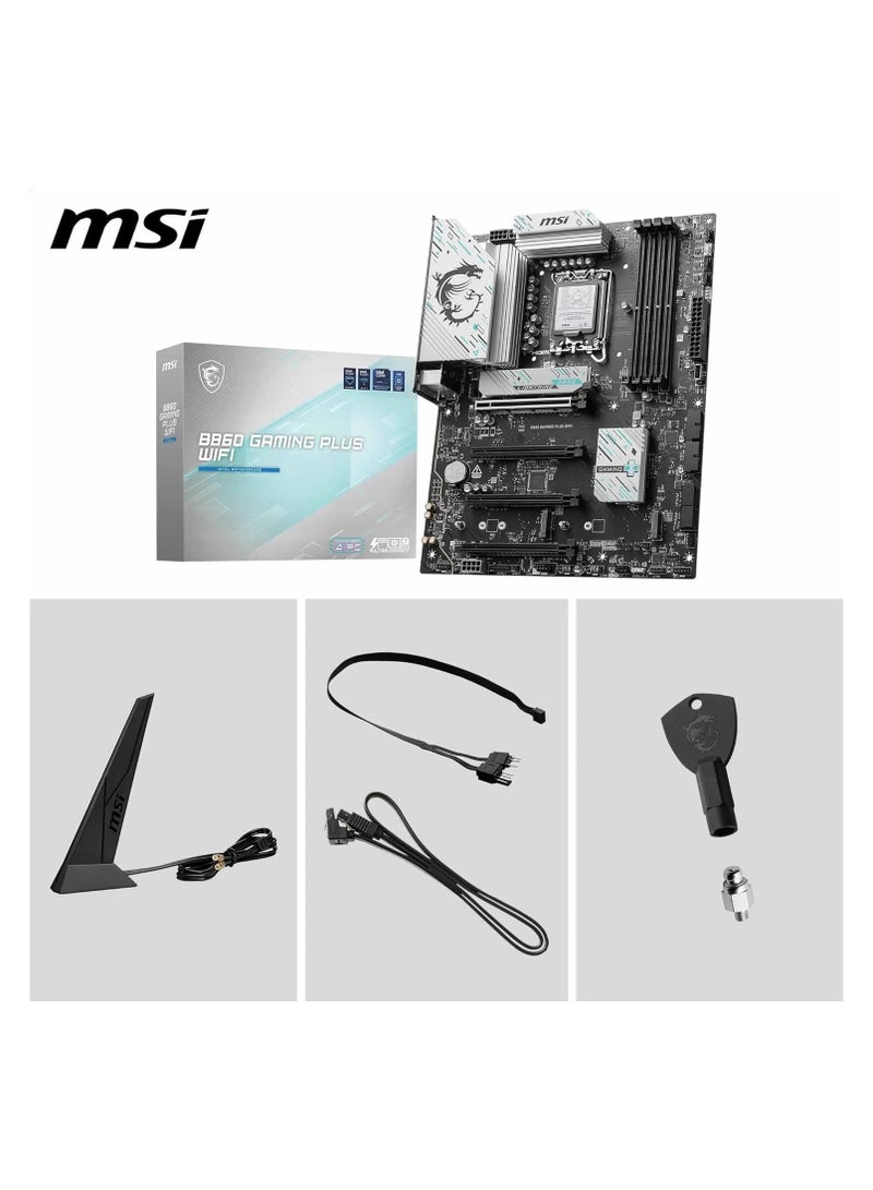 B860 Gaming Plus WiFi Motherboard, ATX - Supports Intel Core Ultra Processors (Series 2), LGA 1851 - DDR5 Memory Boost 8600+ MT/s (OC), PCIe 5.0 x16 x16, M.2 Gen5, Intel Killer 5G LAN, Wi-Fi 7 | Grey