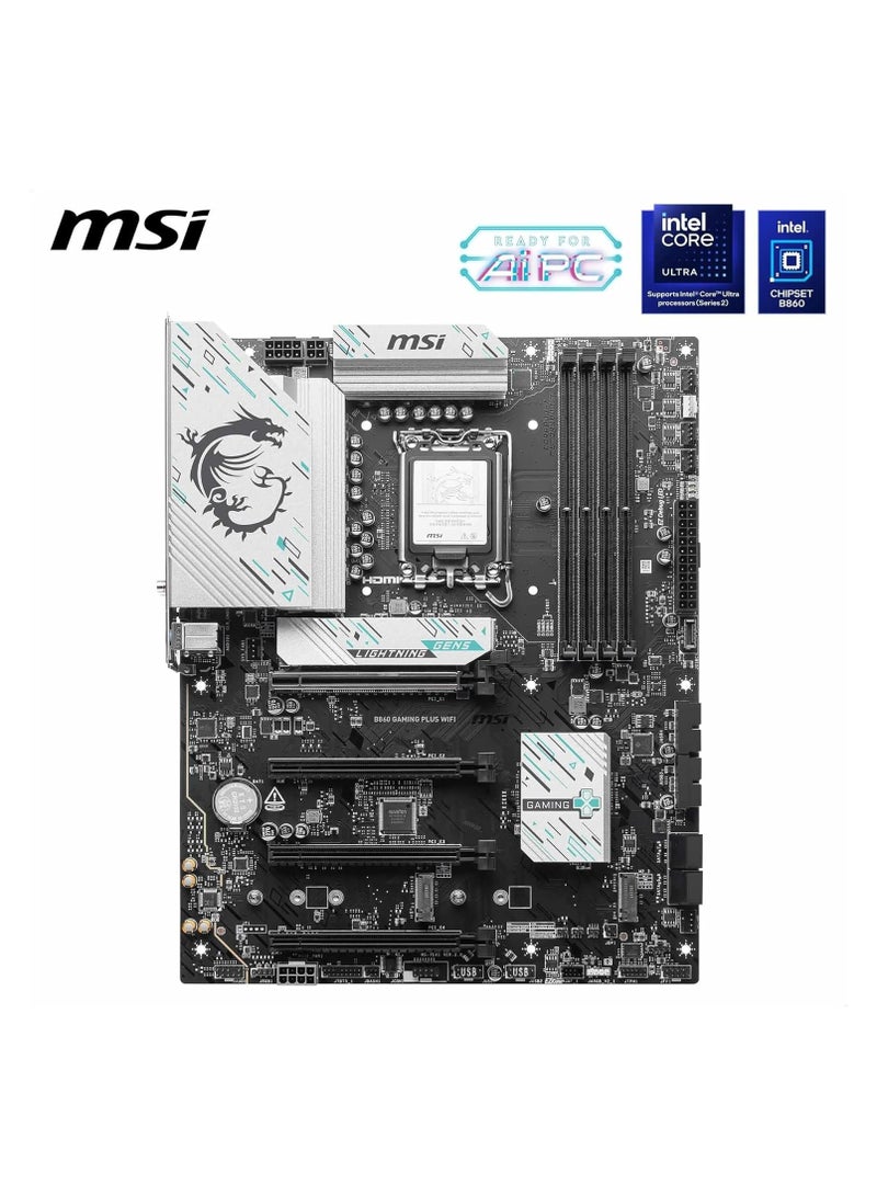 MSI B860 Gaming Plus WiFi Motherboard, ATX - Supports Intel Core Ultra Processors (Series 2), LGA 1851 - DDR5 Memory Boost 8600+ MT/s (OC), PCIe 5.0 x16 x16, M.2 Gen5, Intel Killer 5G LAN, Wi-Fi 7 | Grey  - Image 2
