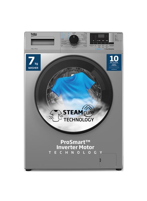 7 kg Front Load Washing Machine, 1200 RPM, 15 Programmes, Low Noise, Quick wash 14/28 Minutes, SteamCure Wash, Digital Display, DrumClean Function, 10 Years Warranty on ProSmart Inverter Motor 7 kg WCV7612US Silver