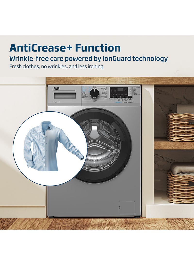 Beko - 7 kg Front Load Washing Machine, 1200 RPM, 15 Programmes, Low Noise, Quick wash 14/28 Minutes, SteamCure Wash, Digital Display, DrumClean Function, 10 Years Warranty on ProSmart Inverter Motor 7 kg WCV7612US Silver - Image 1