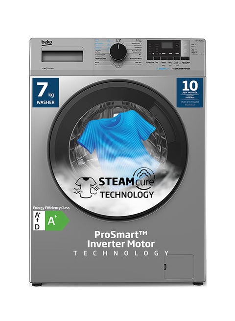 7 kg Front Load Washing Machine, 1200 RPM, 15 Programmes, Low Noise, Quick wash 14/28 Minutes, SteamCure Wash, Digital Display, DrumClean Function, 10 Years Warranty on ProSmart Inverter Motor 7 kg WCV7612US Silver