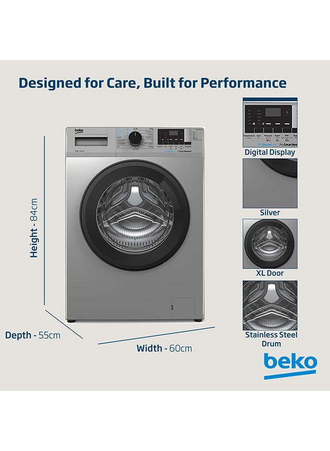 Beko 7 kg Front Load Washing Machine, 1200 RPM, 15 Programmes, Low Noise, Quick wash 14/28 Minutes, SteamCure Wash, Digital Display, DrumClean Function, 10 Years Warranty on ProSmart Inverter Motor 7 kg WCV7612US Silver  - Image 4