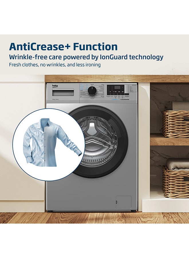 7 kg Front Load Washing Machine, 1200 RPM, 15 Programmes, Low Noise, Quick wash 14/28 Minutes, SteamCure Wash, Digital Display, DrumClean Function, 10 Years Warranty on ProSmart Inverter Motor 7 kg WCV7612US Silver