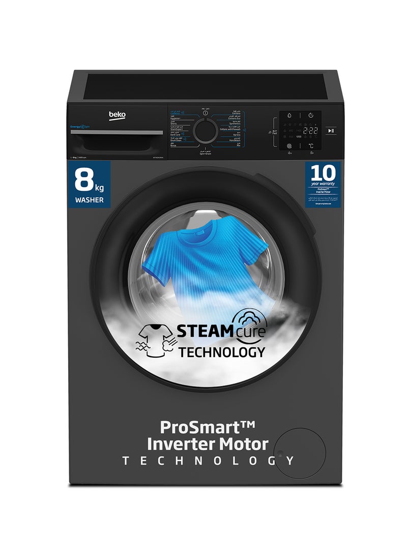 Beko - 8 kg Front Load Washing Machine, 1400 RPM, 15 Programmes, Low Noise, Quick wash 14/28 Minutes, SteamCure Wash, StainExpert, Digital Display, DrumClean Function, 10 Years Warranty on ProSmart Inverter Motor 8 kg WTV814UNXA Bohemian Anthracite - Image 1