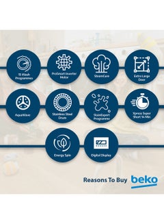 Beko 8 kg Front Load Washing Machine, 1400 RPM, 15 Programmes, Low Noise, Quick wash 14/28 Minutes, SteamCure Wash, StainExpert, Digital Display, DrumClean Function, 10 Years Warranty on ProSmart Inverter Motor 8 kg WTV814UNXA Bohemian Anthracite  - Image 5