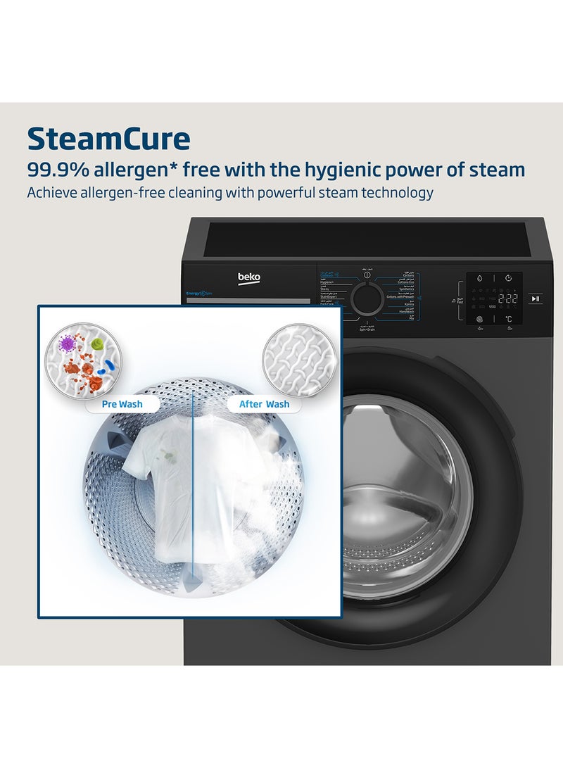 Beko - 8 kg Front Load Washing Machine, 1400 RPM, 15 Programmes, Low Noise, Quick wash 14/28 Minutes, SteamCure Wash, StainExpert, Digital Display, DrumClean Function, 10 Years Warranty on ProSmart Inverter Motor 8 kg WTV814UNXA Bohemian Anthracite - Image 1
