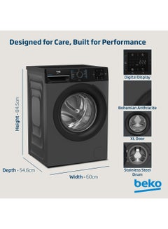 Beko 8 kg Front Load Washing Machine, 1400 RPM, 15 Programmes, Low Noise, Quick wash 14/28 Minutes, SteamCure Wash, StainExpert, Digital Display, DrumClean Function, 10 Years Warranty on ProSmart Inverter Motor 8 kg WTV814UNXA Bohemian Anthracite  - Image 4