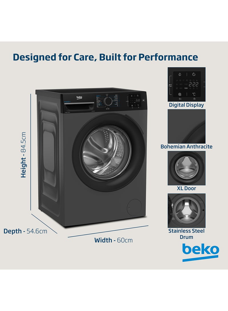 Beko - 8 kg Front Load Washing Machine, 1400 RPM, 15 Programmes, Low Noise, Quick wash 14/28 Minutes, SteamCure Wash, StainExpert, Digital Display, DrumClean Function, 10 Years Warranty on ProSmart Inverter Motor 8 kg WTV814UNXA Bohemian Anthracite - Image 1