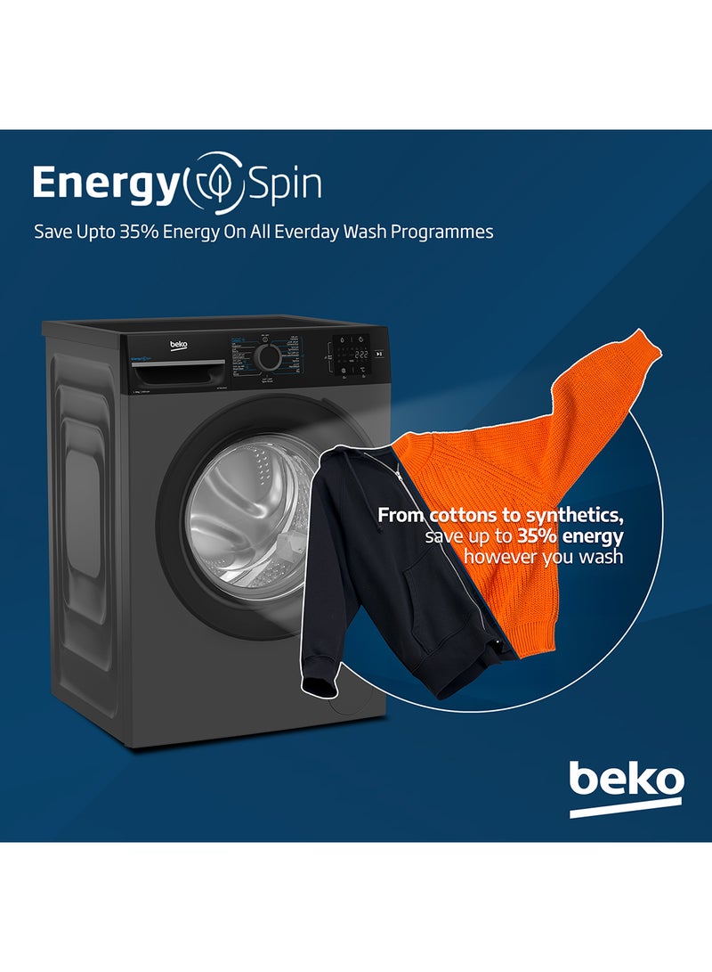 Beko - 8 kg Front Load Washing Machine, 1400 RPM, 15 Programmes, Low Noise, Quick wash 14/28 Minutes, SteamCure Wash, StainExpert, Digital Display, DrumClean Function, 10 Years Warranty on ProSmart Inverter Motor 8 kg WTV814UNXA Bohemian Anthracite - Image 1