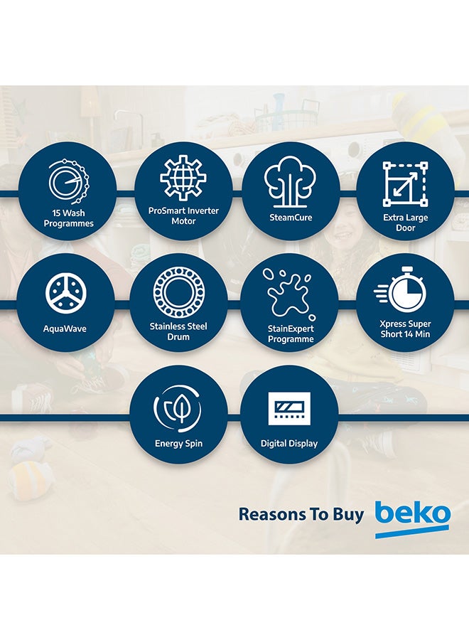 Beko 8 kg Front Load Washing Machine, 1400 RPM, 15 Programmes, Low Noise, Quick wash 14/28 Minutes, SteamCure Wash, StainExpert, Digital Display, DrumClean Function, 10 Years Warranty on ProSmart Inverter Motor 8 kg WTV814UNXA Bohemian Anthracite  - Image 5