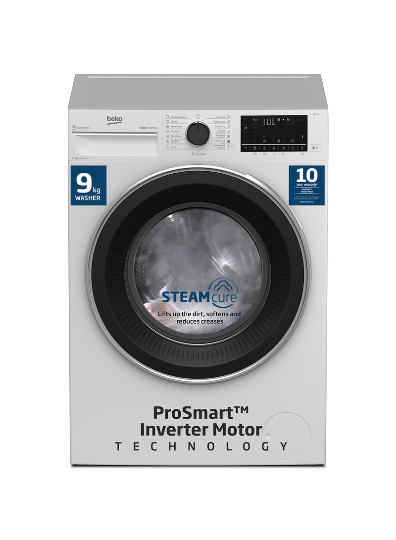 Beko 9 kg Front Load Washing Machine, 1400 RPM, 15 Programmes, Low Noise, Quick wash 14/28 Minutes, SteamTherapy, StainExpert, Digital Display, DrumClean Function, HomeWhiz, 10 Years Warranty on ProSmart Inverter Motor 9 kg WTV9314XW White  - Image 1