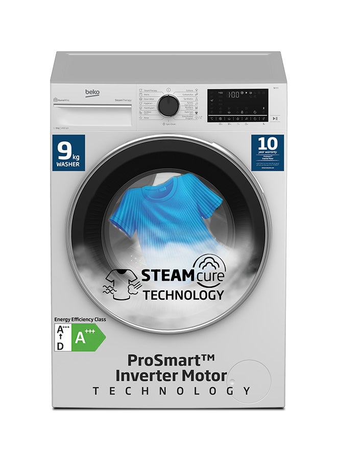 Beko 9 kg Front Load Washing Machine, 1400 RPM, 15 Programmes, Low Noise, Quick wash 14/28 Minutes, SteamTherapy, StainExpert, Digital Display, DrumClean Function, HomeWhiz, 10 Years Warranty on ProSmart Inverter Motor 9 kg WTV9314XW White  - Image 1