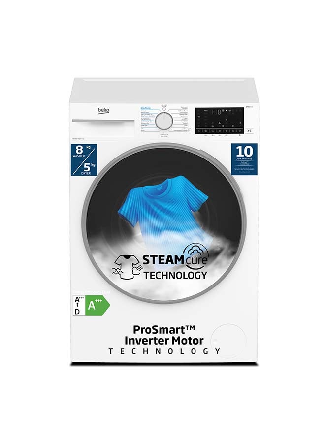 بيكو غسالة/مجفف 8/5 كجم، 1400 دورة في الدقيقة، 15 برنامج، ضوضاء منخفضة، برنامج غسيل وارتداء، غسيل بخاري، غسيل وتجفيف Hygiene+، غسيل سريع 14/28 دقيقة، ضمان 10 سنوات على محرك ProSmart العاكس - Image 1