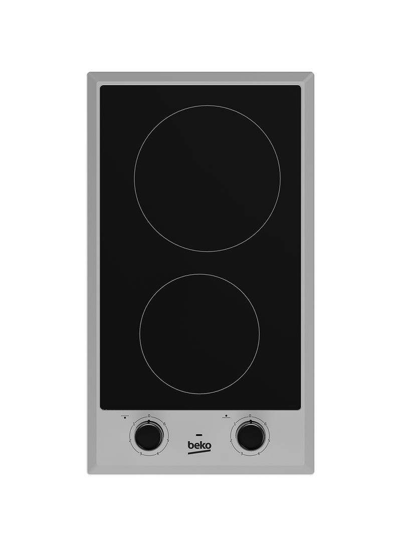 Beko 30cm Builtin Ceramic Electric Hob,  2 Cooking Zones(Domino),Front Zone(Ø140 mm - 1200 W),Back zone(Ø180 mm - 1700 W), Mechanical Control Knob HDCC 32200 X Black 