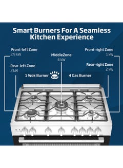 Beko 90x60cm Free Standing Gas Cooker, Full Safety, 5 High Efficiency Gas Burner(1 Wok), Cast Iron Pan Support, 106 liters Oven Capacity, SteamShine Cleaning Oven, Removable Door Glass for Cleaning BGG 11125 GXU Stainless Steel  - Image 3