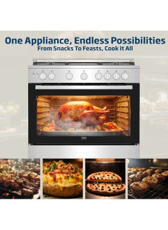 Beko 90x60cm Free Standing Gas Cooker, Full Safety, 5 High Efficiency Gas Burner(1 Wok), Cast Iron Pan Support, 106 liters Oven Capacity, SteamShine Cleaning Oven, Removable Door Glass for Cleaning BGG 11125 GXU Stainless Steel  - Image 4