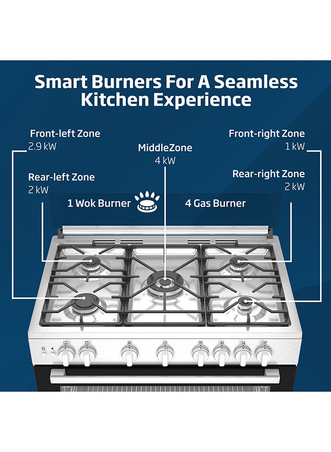 Beko 90x60cm Free Standing Gas Cooker, Full Safety, 5 High Efficiency Gas Burner(1 Wok), Cast Iron Pan Support, 106 liters Oven Capacity, SteamShine Cleaning Oven, Removable Door Glass for Cleaning BGG 11125 GXU Stainless Steel  - Image 3
