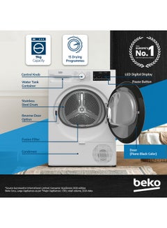 Beko 9 kg Condenser Tumble Dryer, 15 Programmes, Low Noise, AquaWave Technology, Advanced Sensor Drying, Reversable Door, Drum Light, Digital Display 9 kg DC9W White  - Image 2
