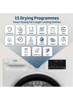 Beko 9 kg Condenser Tumble Dryer, 15 Programmes, Low Noise, AquaWave Technology, Advanced Sensor Drying, Reversable Door, Drum Light, Digital Display 9 kg DC9W White  - Image 3
