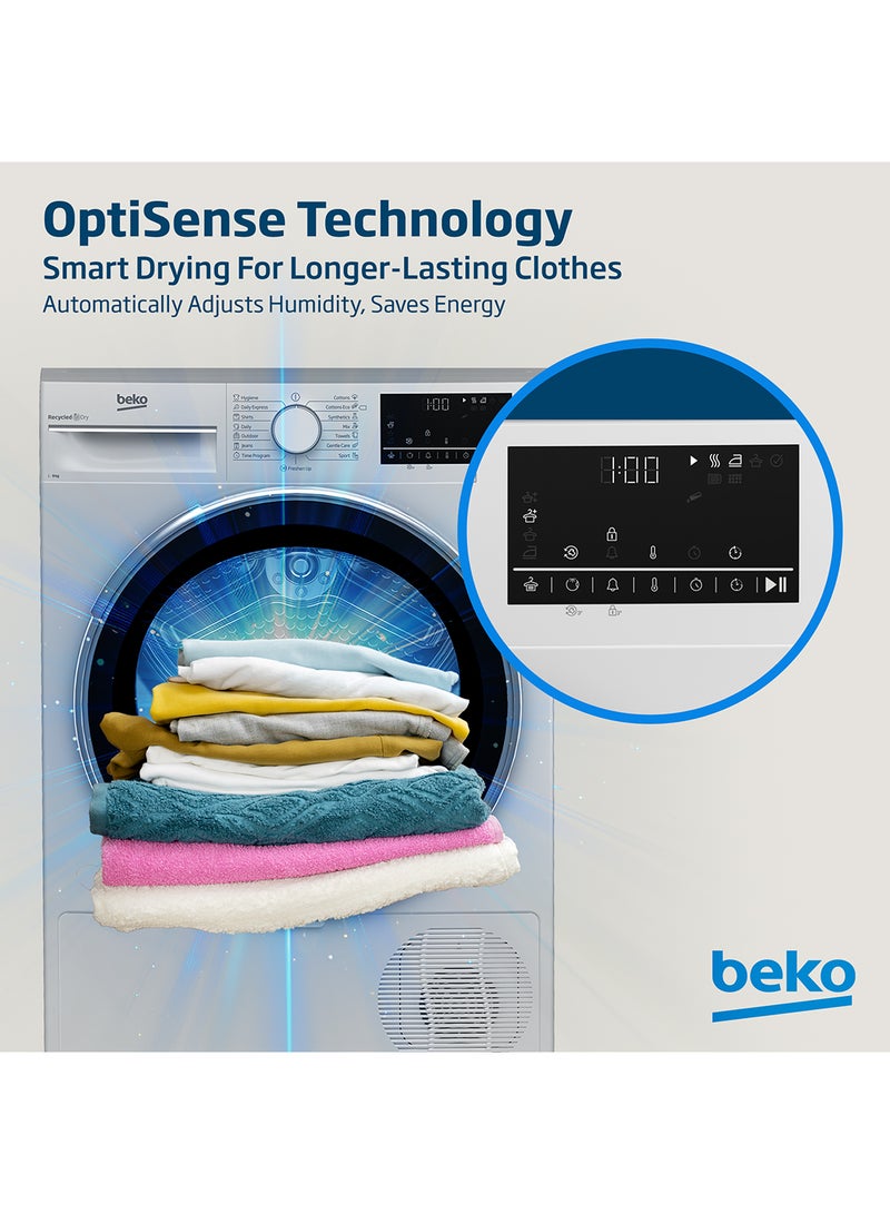 Beko - 9 kg Condenser Tumble Dryer, 15 Programmes, Low Noise, AquaWave Technology, Advanced Sensor Drying, Reversable Door, Drum Light, Digital Display 9 kg DC9W White - Image 1