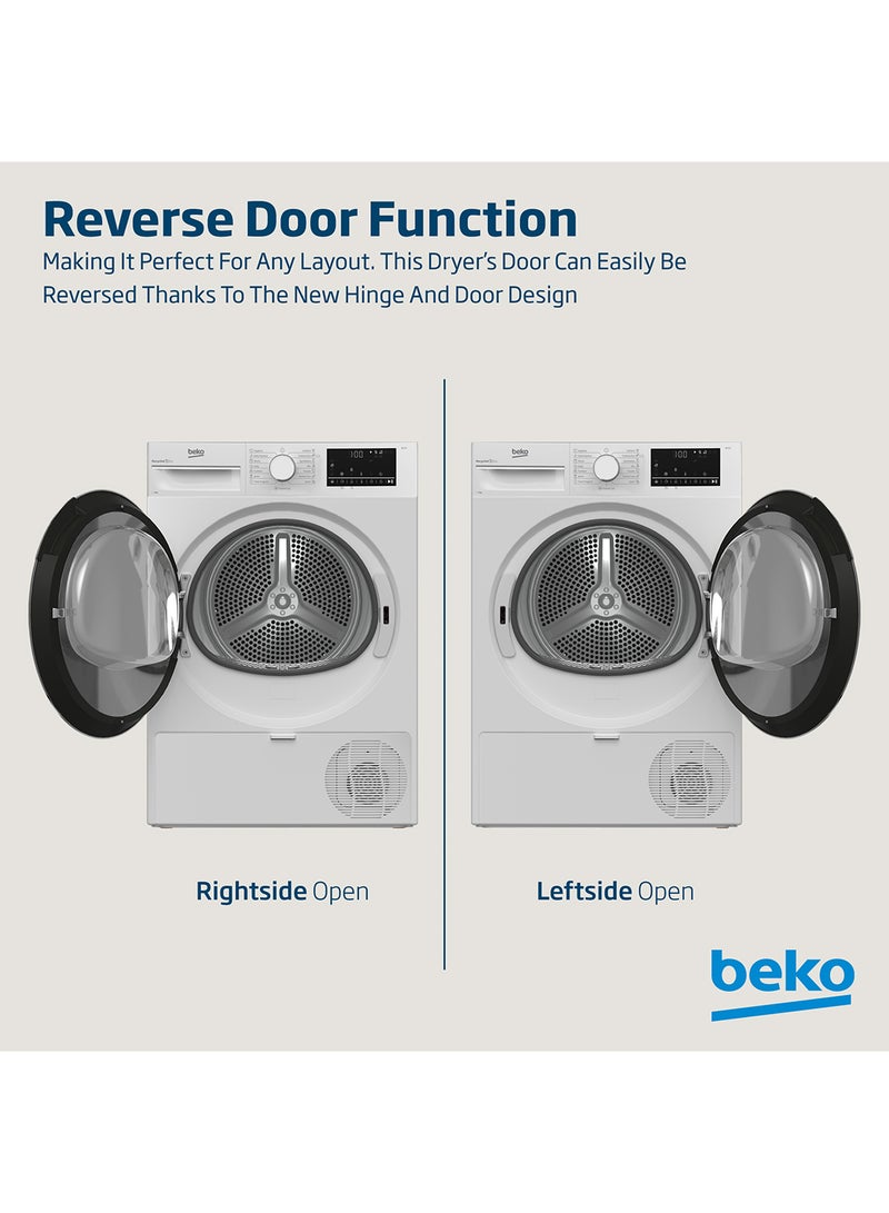 Beko - 9 kg Condenser Tumble Dryer, 15 Programmes, Low Noise, AquaWave Technology, Advanced Sensor Drying, Reversable Door, Drum Light, Digital Display 9 kg DC9W White - Image 1