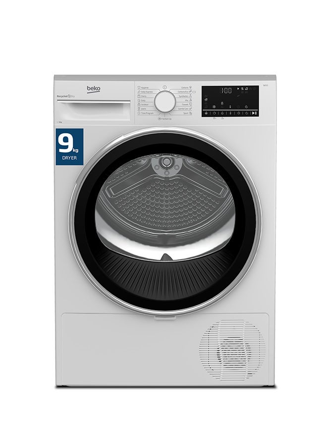 Beko 9 kg Condenser Tumble Dryer, 15 Programmes, Low Noise, AquaWave Technology, Advanced Sensor Drying, Reversable Door, Drum Light, Digital Display 9 kg DC9W White  - Image 1