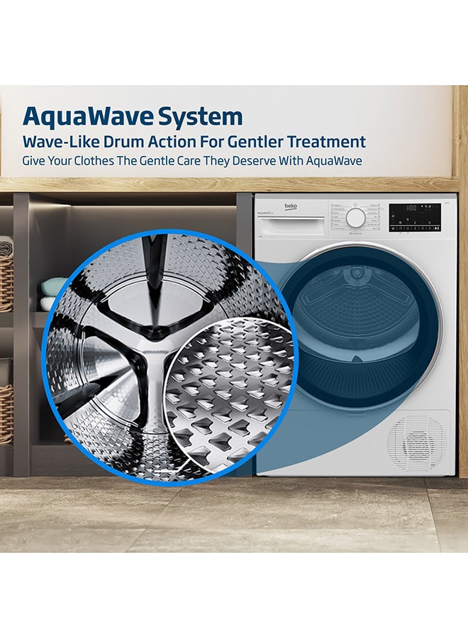 9 kg Condenser Tumble Dryer, 15 Programmes, Low Noise, AquaWave Technology, Advanced Sensor Drying, Reversable Door, Drum Light, Digital Display 9 kg DC9W White