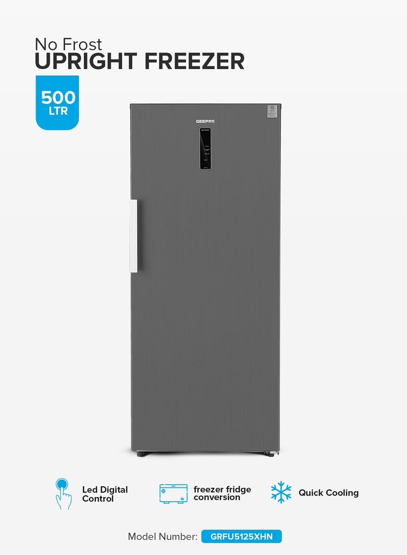 جيباس 500 L Gross/433 L Net Capacity No Frost Upright Freezer Convertible And Huge Storage Capacity, Inverter Compressor, Freeze And Fridge Conversion Option, Digital Temperature Control, Door Open Alarm GRFU5125XHN 150 W GRFU5125XHN Metallic Grey  - Image 1