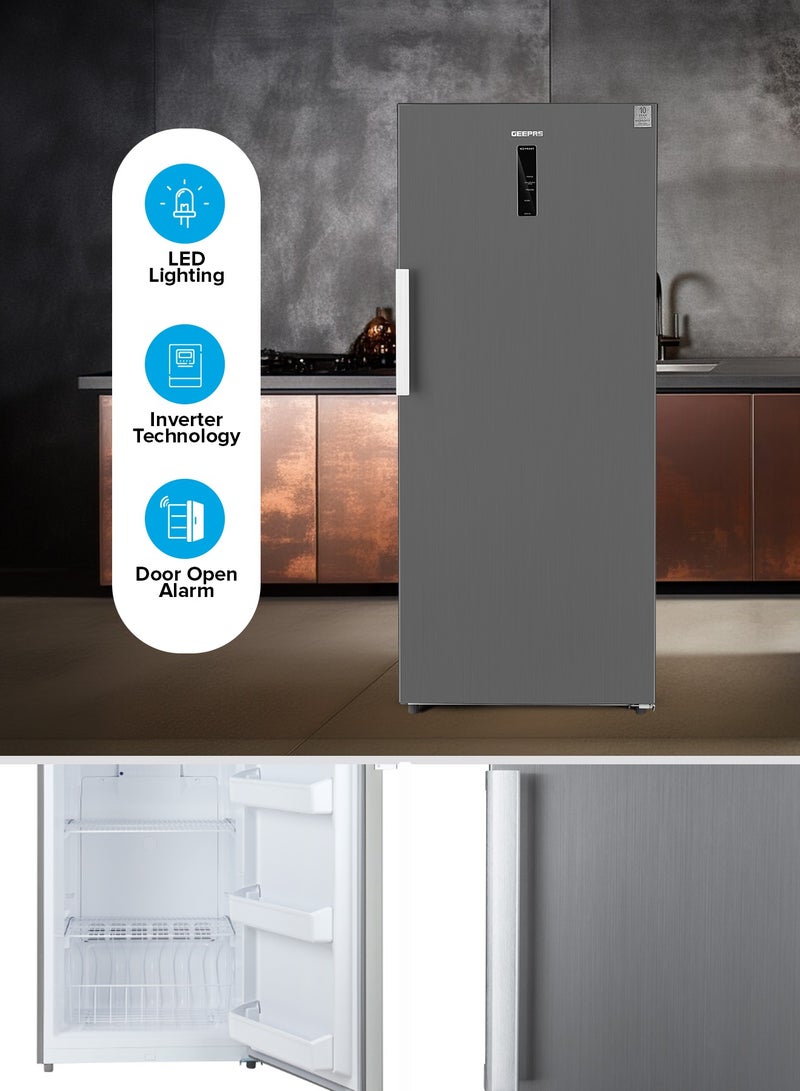 جيباس 500 L Gross/433 L Net Capacity No Frost Upright Freezer Convertible And Huge Storage Capacity, Inverter Compressor, Freeze And Fridge Conversion Option, Digital Temperature Control, Door Open Alarm GRFU5125XHN 150 W GRFU5125XHN Metallic Grey  - Image 4