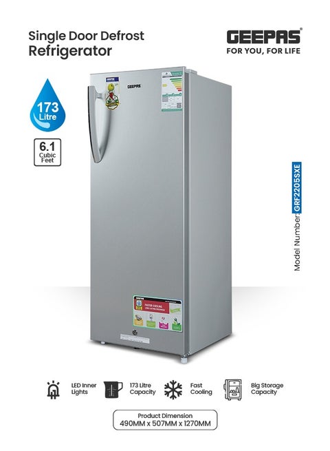 173 L Single Door Refrigerator with Fast Cooling, Dedicated Chiller, Vegetable Crisper & LED Illumination 131 kW GRF2205SXE Siver
