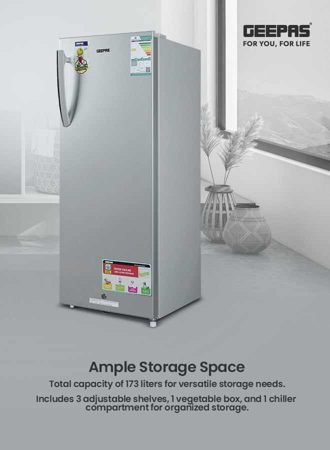 جيباس 173 L Single Door Refrigerator with Fast Cooling, Dedicated Chiller, Vegetable Crisper & LED Illumination 131 kW GRF2205SXE Siver  - Image 2