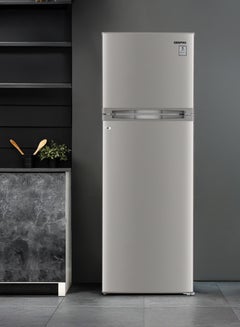 جيباس 350L Gross/311L Net Capacity Defrost Double Door Refrigerator - Quick Cooling, Low Noise, Adjustable Thermostat/ Equipped with Glass Shelves, Big Crystal Drawer/ Ideal for Keeping Fruits, Vegetables, Dairy, Meats Fresh, 1-Year Warranty 120 W GRF3500SXE Silver  - Image 1