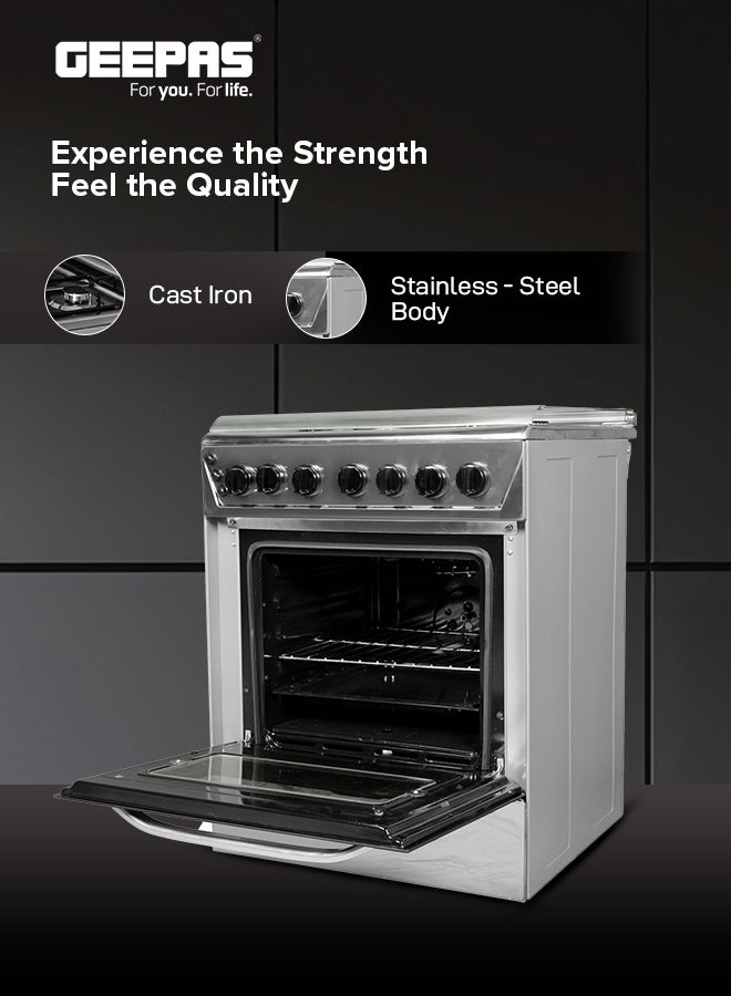 جيباس 90x60 Freestanding Gas Range with 5 Gas Burners, Auto Ignition, Grilling, Digital Timer, and Oven Lamp GCR9060FSTE Silver  - Image 2