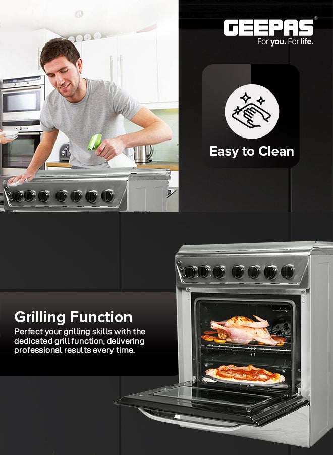جيباس 90x60 Freestanding Gas Range with 5 Gas Burners, Auto Ignition, Grilling, Digital Timer, and Oven Lamp GCR9060FSTE Silver  - Image 4