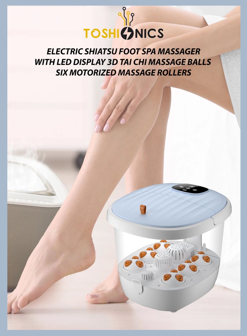 Toshionics Electric Shiatsu Foot Spa Massager with LED Display Intelligent Temperature Control Timer Herbal Soak Motorized Rollers Heat Bubbles Vibration Portable and Foldable Foot Bath for Pain Relief Blood Circulation and Foot Care  - Image 1