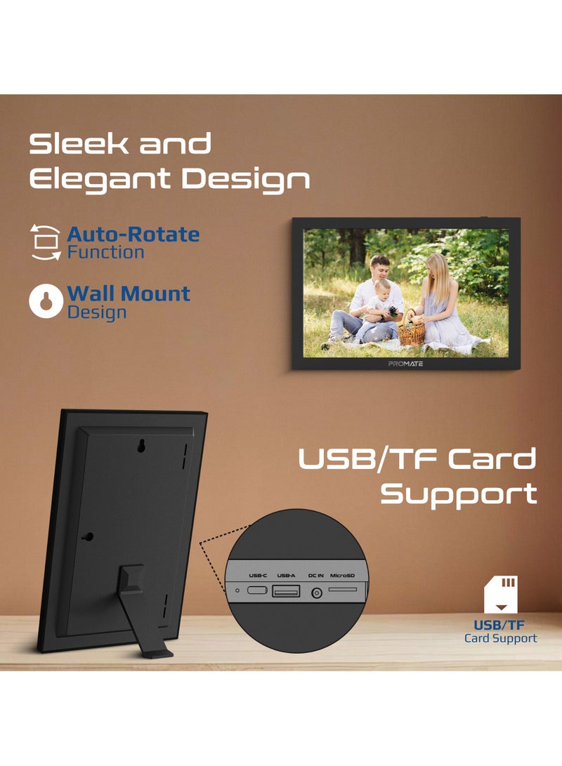 بروميت - Full HD Digital Photo Frame With 10.1" Touch Screen, Wireless app Control, 16GB Storage, USB/TF Card Support, Dual Speakers, Multi Picture & Video Formats Compatibility, Memoria-10 Back - Image 1