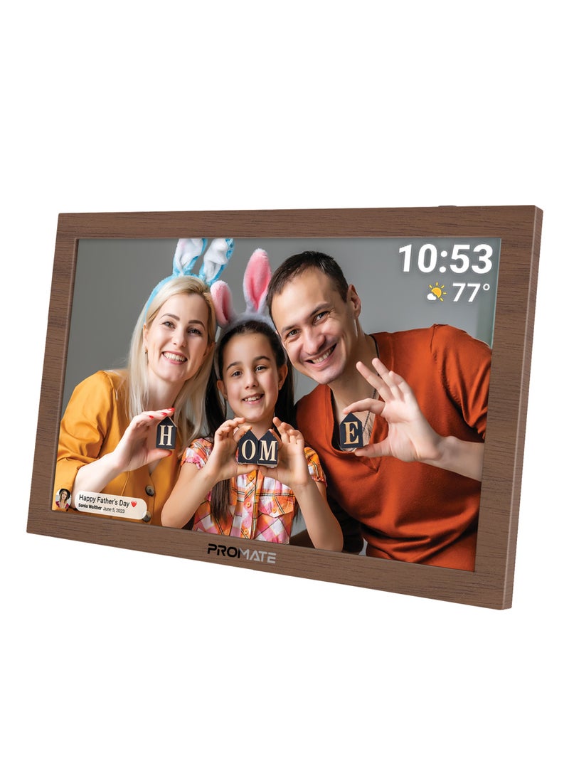بروميت Full HD Digital Photo Frame With 10.1" Touch Screen, Wireless app Control, 16GB Storage, USB/TF Card Support, Dual Speakers, Multi Picture & Video Formats Compatibility, Memoria-10 Pine  - Image 1