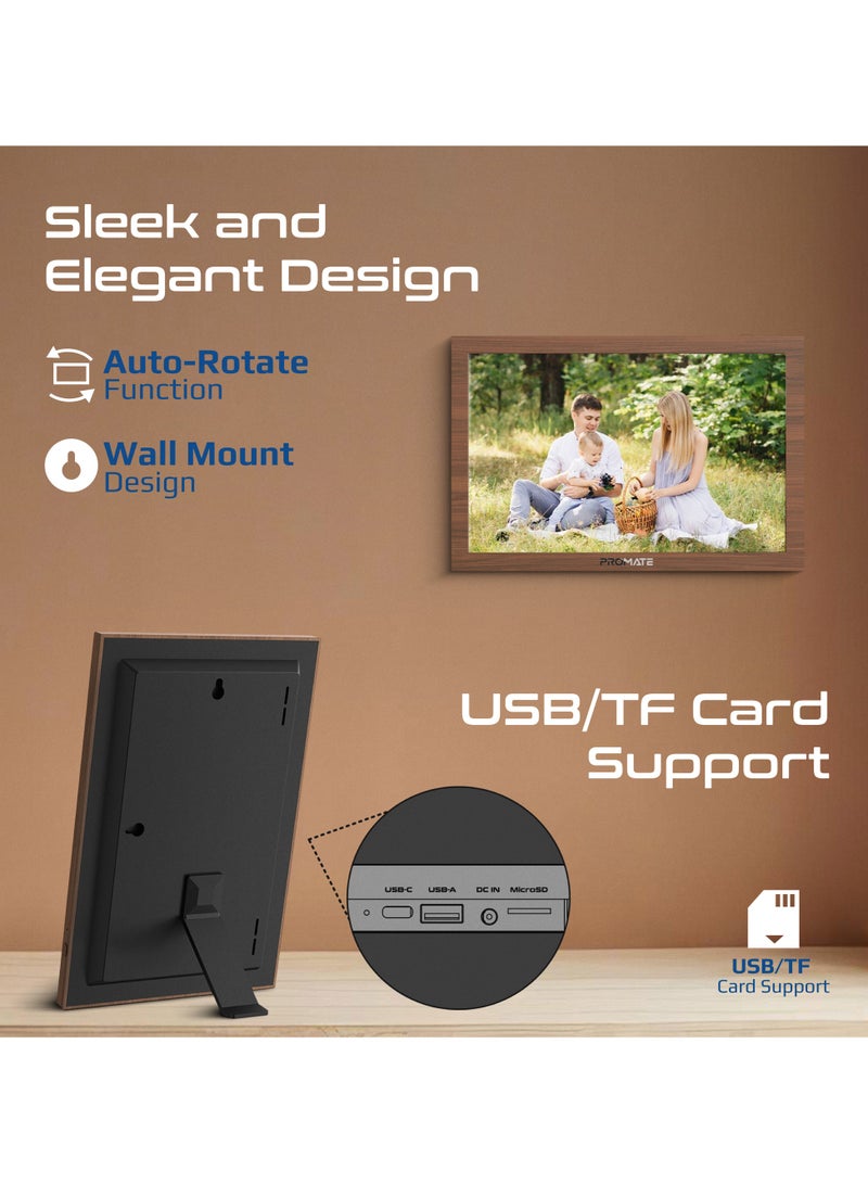 PROMATE - Full HD Digital Photo Frame With 10.1" Touch Screen, Wireless app Control, 16GB Storage, USB/TF Card Support, Dual Speakers, Multi Picture & Video Formats Compatibility, Memoria-10 Pine - Image 1