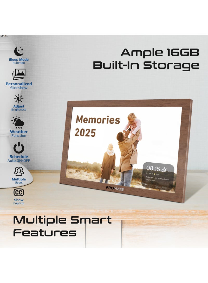 بروميت Full HD Digital Photo Frame With 10.1" Touch Screen, Wireless app Control, 16GB Storage, USB/TF Card Support, Dual Speakers, Multi Picture & Video Formats Compatibility, Memoria-10 Pine  - Image 3