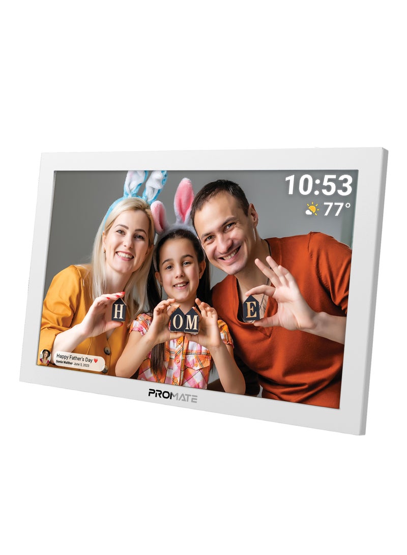 بروميت Full HD Digital Photo Frame With 10.1" Touch Screen, Wireless app Control, 16GB Storage, USB/TF Card Support, Dual Speakers, Multi Picture & Video Formats Compatibility, Memoria-10 White  - Image 1