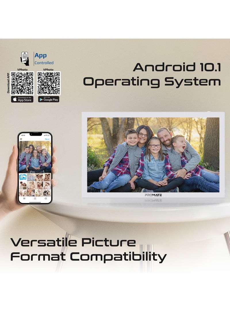 Full HD Digital Photo Frame with 15.6-Inch Touchscreen, 32GB Storage, Wireless App Control, Multi Picture & Video Formats Compatibility, USB/TF Card Support, Dual Speakers, Memoria-15 White