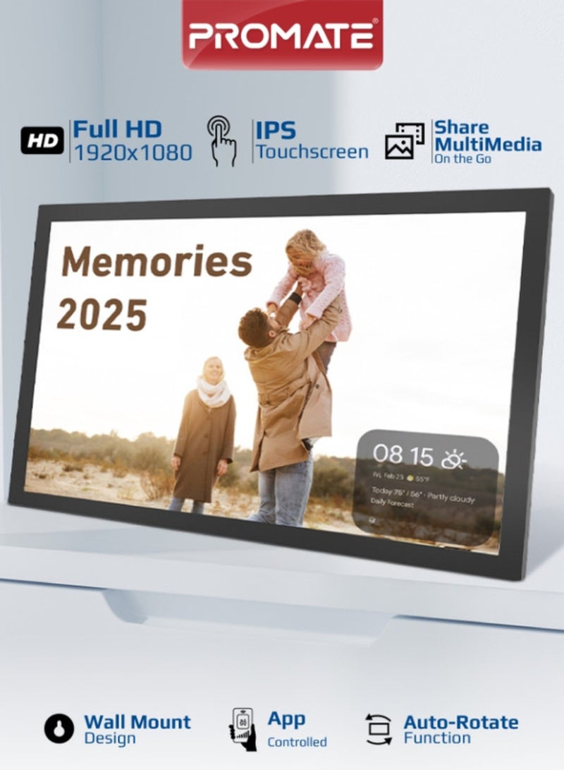 بروميت Full HD Digital Photo Frame with 15.6-Inch Touchscreen, 32GB Storage, Wireless App Control, Multi Picture & Video Formats Compatibility, USB/TF Card Support, Dual Speakers, Memoria-15 Black - Image 1